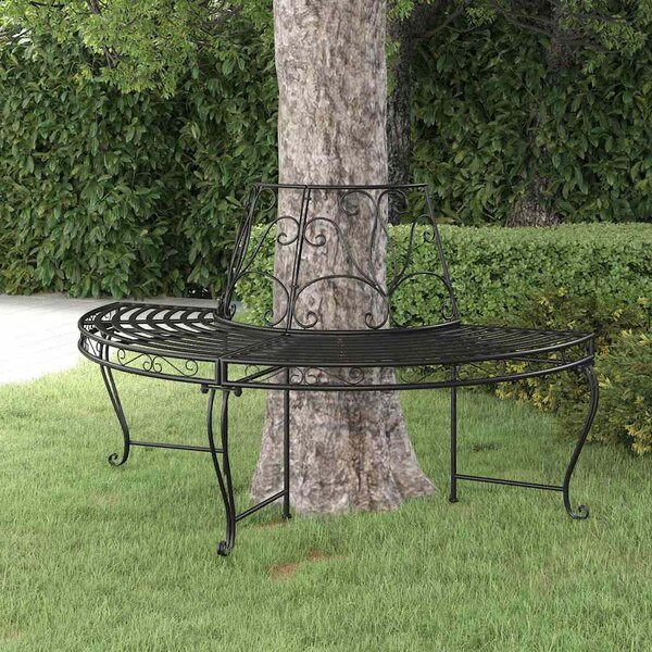 Půlkruhová lavice kolem stromu Ø 160 cm černá ocel 318824