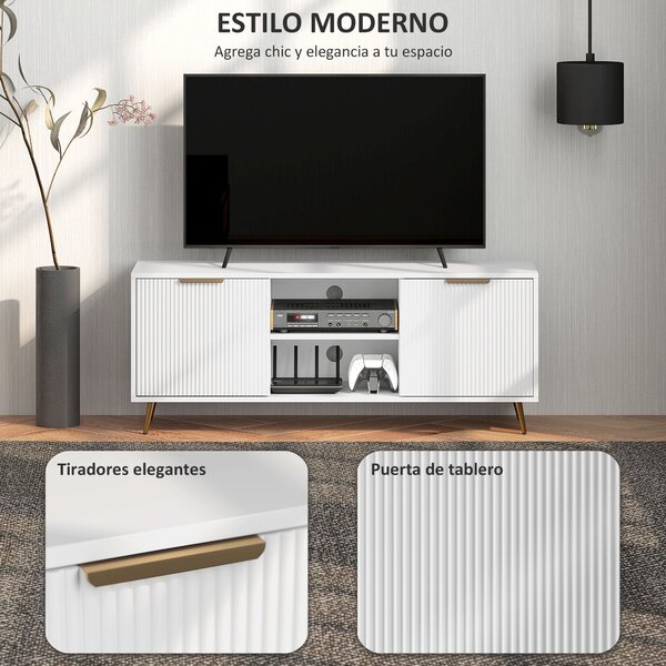HOMCOM Moderní TV Skříňka TV Stánek s 2 Otevřenými Úložnými Prostory a 2 Dveřmi pro TV do 55 palců 120x35x48 cm Bílá | Aosom