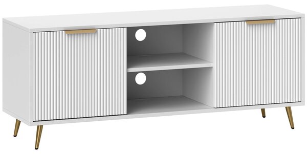 HOMCOM Moderní TV Skříňka TV Stánek s 2 Otevřenými Úložnými Prostory a 2 Dveřmi pro TV do 55 palců 120x35x48 cm Bílá | Aosom