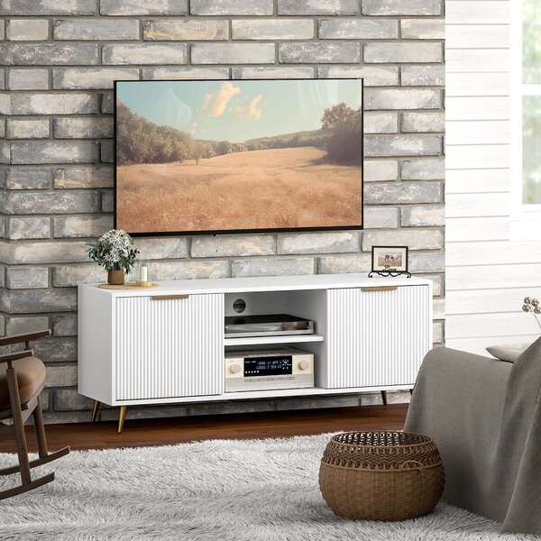 HOMCOM Moderní TV Skříňka TV Stánek s 2 Otevřenými Úložnými Prostory a 2 Dveřmi pro TV do 55 palců 120x35x48 cm Bílá | Aosom