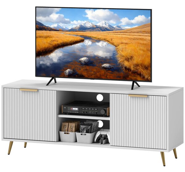HOMCOM Moderní TV Skříňka TV Stánek s 2 Otevřenými Úložnými Prostory a 2 Dveřmi pro TV do 55 palců 120x35x48 cm Bílá | Aosom