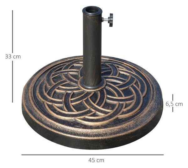 Základna slunečníku Outsunny, hmotnost 12 kg, kulatá stojan na slunečník vhodný pro trubky o průměru 38 mm/48 mm, z pryskyřice a oceli do exteriéru, Ø