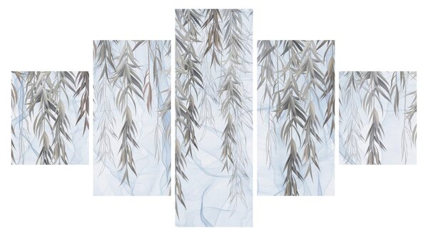 Obraz - Vrbové větvičky v modrém pozadí (125x70 cm)