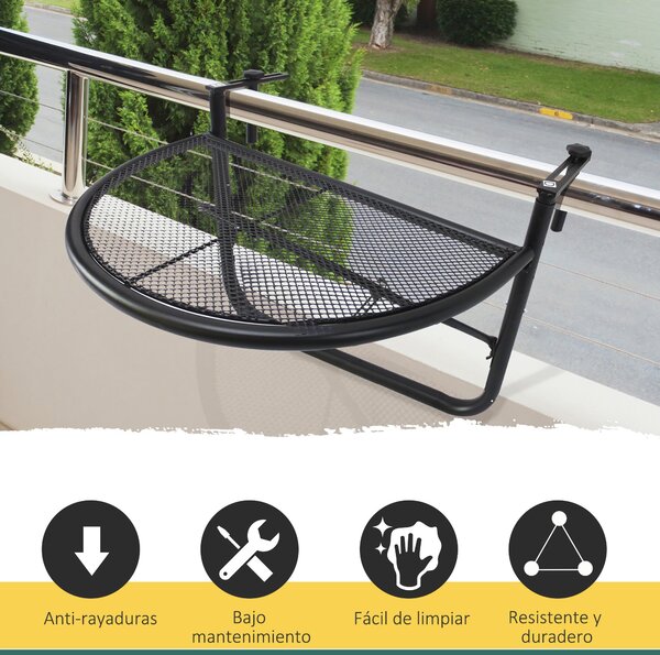 Outsunny Polookrouhlý Zavěšený Stůl na Balkon 60x45x50 cm - Nastavitelný na Výšku, Jednoduchý a Praktický pro Balkonové Zábradlí, Terasu, Patio | Aoso