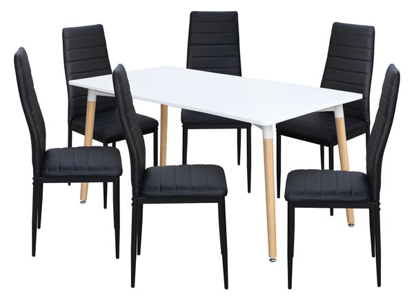 Jídelní stůl ONE 160x90 bílý + 6 židlí SIGMA černých