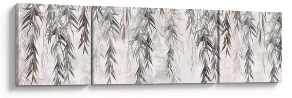 Obraz - Vrbové větvičky v šedé omítce (170x50 cm)