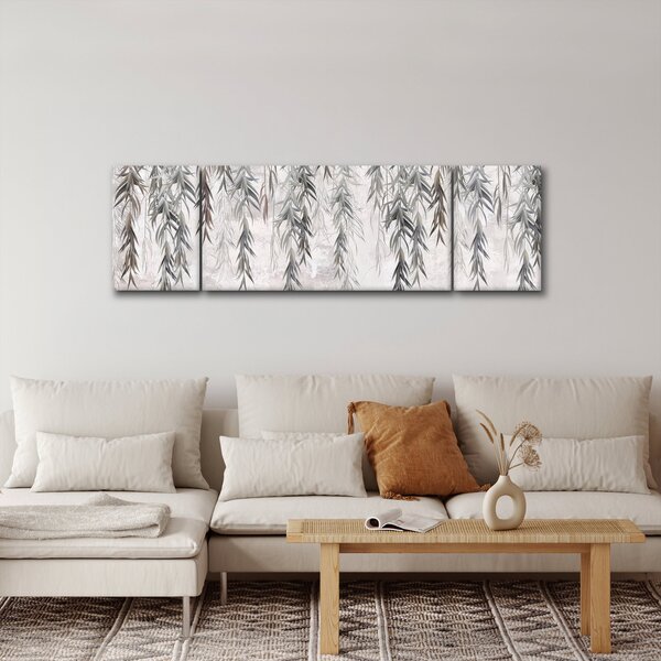 Obraz - Vrbové větvičky v šedé omítce (170x50 cm)