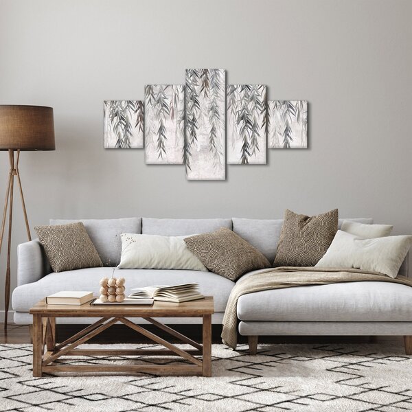 Obraz - Vrbové větvičky v šedé omítce (125x70 cm)