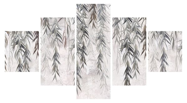 Obraz - Vrbové větvičky v šedé omítce (125x70 cm)