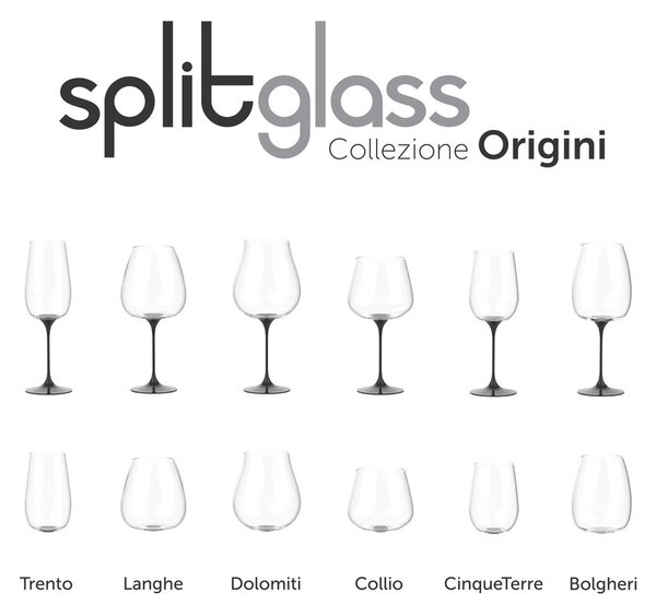 Sada 2 sklenic na víno Langhe + 2 stopky, Trebonn SplitGlass Origini