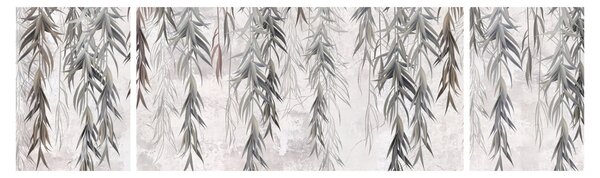 Obraz - Vrbové větvičky v šedé omítce (170x50 cm)