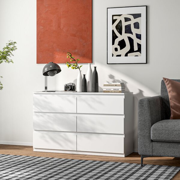 HOMCOM 6-dveřová skříňka se šuplíky, moderní styl s tichým zavíráním pro ložnici a obývací pokoj - 120 x 39 x 75 cm, Bílá | Aosom