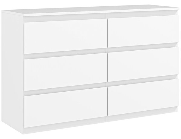 HOMCOM 6-dveřová skříňka se šuplíky, moderní styl s tichým zavíráním pro ložnici a obývací pokoj - 120 x 39 x 75 cm, Bílá | Aosom