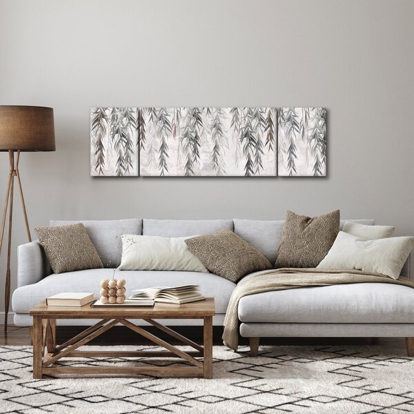 Obraz - Vrbové větvičky v šedé omítce (170x50 cm)