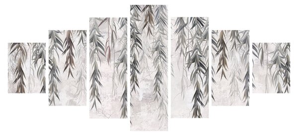 Obraz - Vrbové větvičky v šedé omítce (210x100 cm)