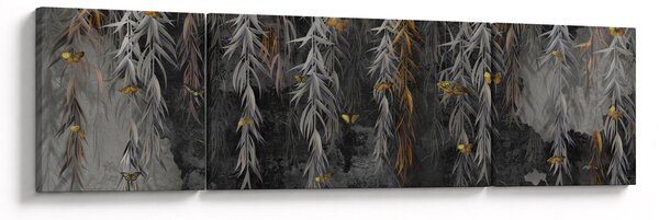 Obraz - Vrbové větvičky v černém pozadí (170x50 cm)