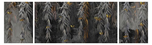 Obraz - Vrbové větvičky v černém pozadí (170x50 cm)