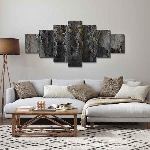 Obraz - Vrbové větvičky v černém pozadí (210x100 cm)