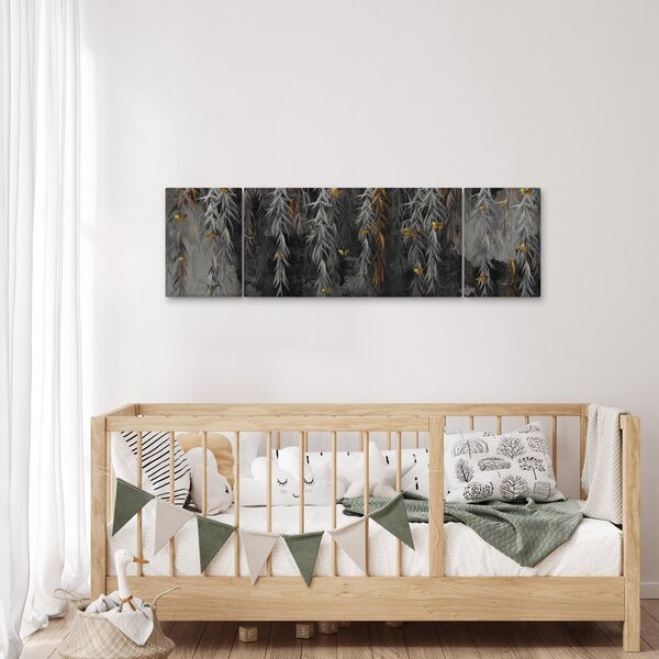 Obraz - Vrbové větvičky v černém pozadí (170x50 cm)