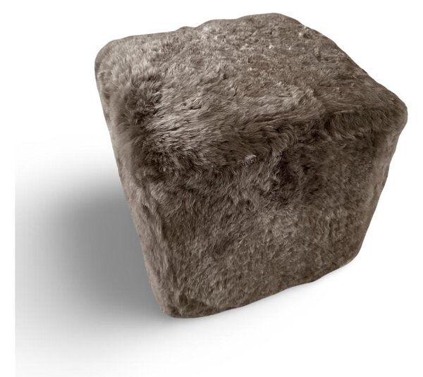 Kožený taburet, ovčí kůže, šedohnědá taupe, barvená kůže, kostka 45