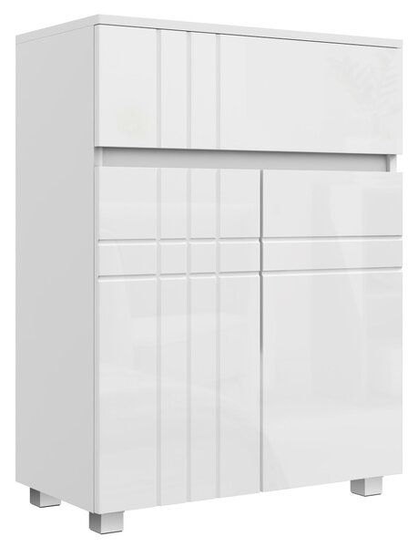 Kleankin volně stojící koupelnová skříňka s 2 dveřmi, 1 šuplíkem, nastavitelnou policí, leskle bílá, 60Š x 30H x 80V cm | Aosom