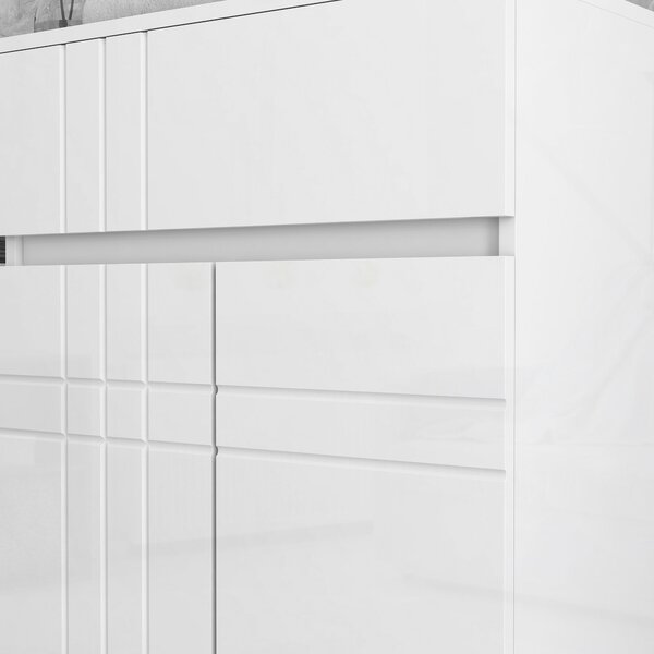 Kleankin volně stojící koupelnová skříňka s 2 dveřmi, 1 šuplíkem, nastavitelnou policí, leskle bílá, 60Š x 30H x 80V cm | Aosom