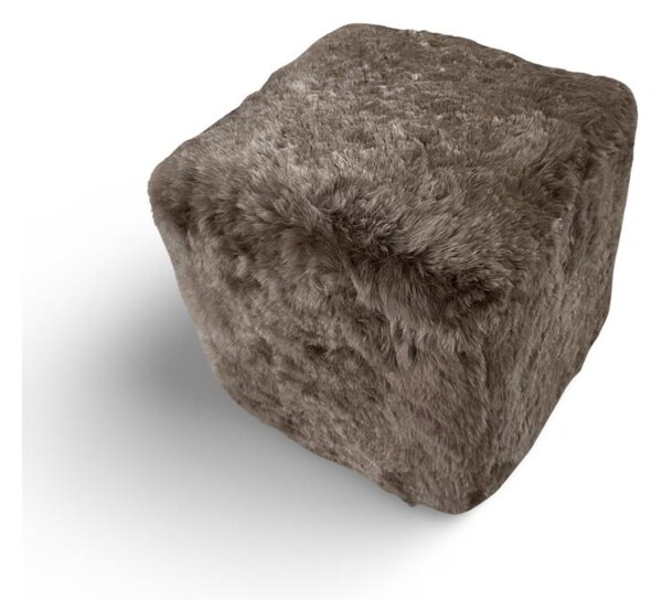 Kožený taburet, ovčí kůže, šedohnědá taupe, barvená kůže, kostka 45