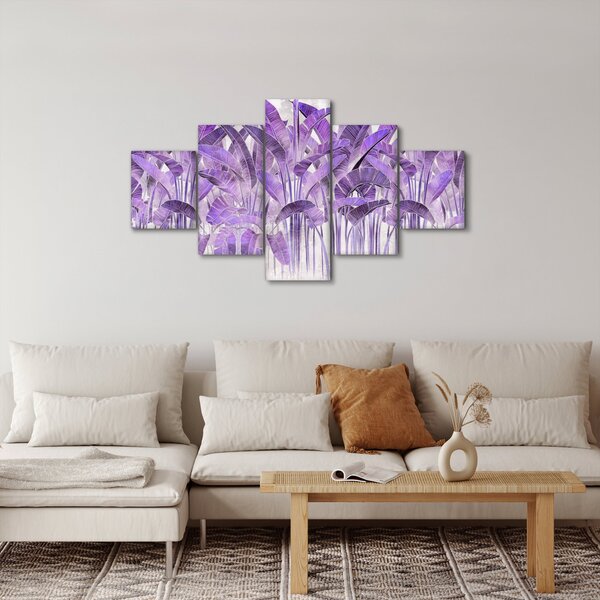 Obraz - Fialové listy v omítce (125x70 cm)