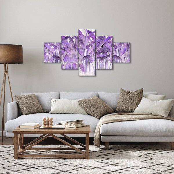 Obraz - Fialové listy v omítce (125x70 cm)