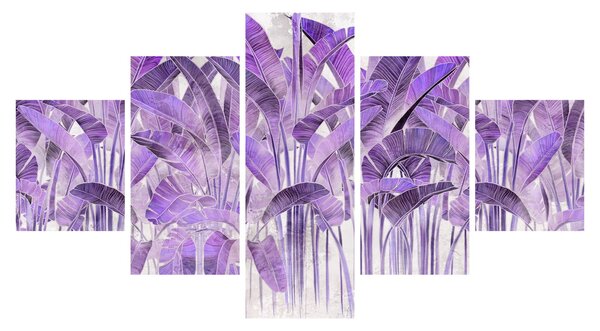Obraz - Fialové listy v omítce (125x70 cm)