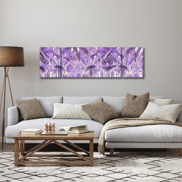 Obraz - Fialové listy v omítce (170x50 cm)