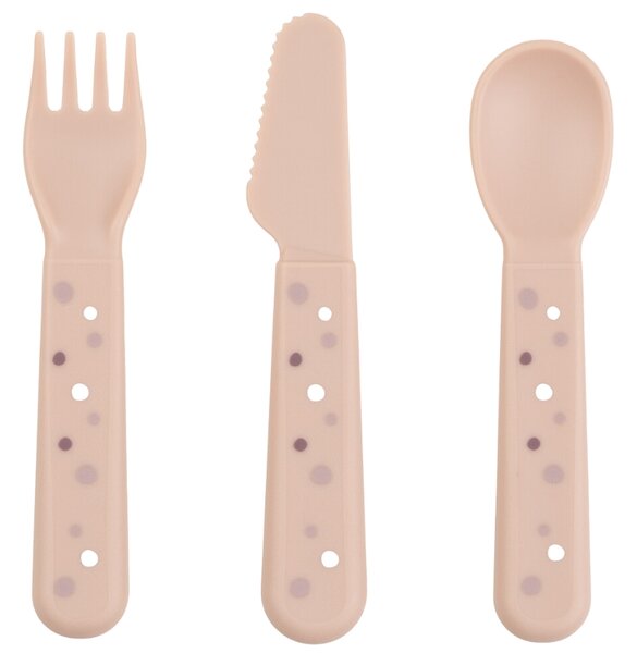 Sada růžových plastových příborů Done by Deer Happy dots