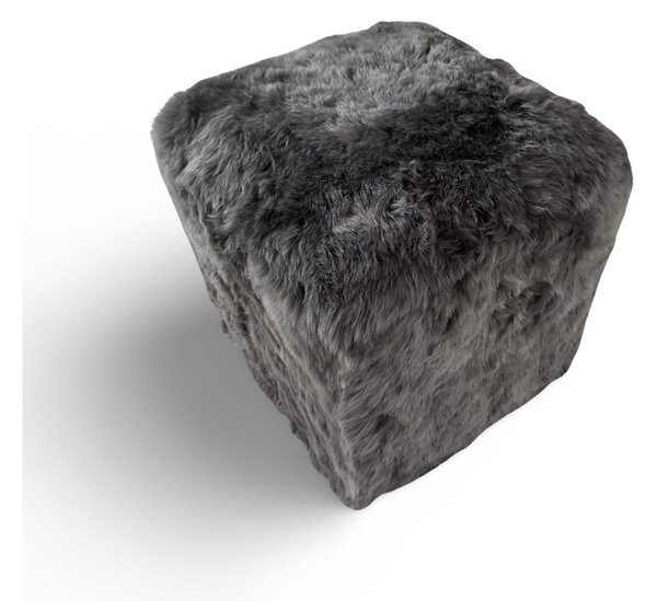 Kožený taburet, ovčí kůže, šedá, barvená kůže, kostka 45