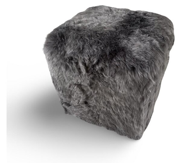 Kožený taburet, ovčí kůže, šedá, barvená kůže, kostka 45