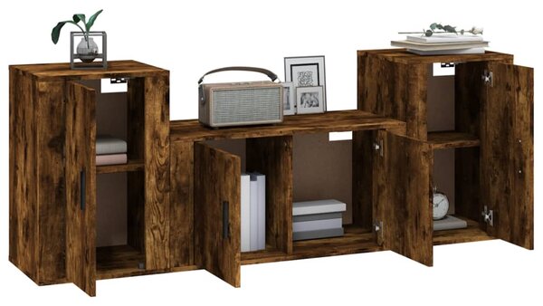 3dílný set TV skříněk kouřový dub kompozitní dřevo 3188507