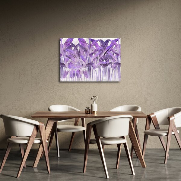 Obraz - Fialové listy v omítce (70x50 cm)