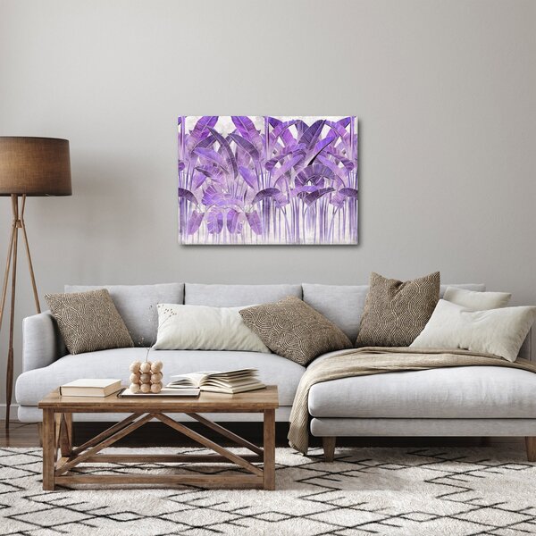 Obraz - Fialové listy v omítce (70x50 cm)