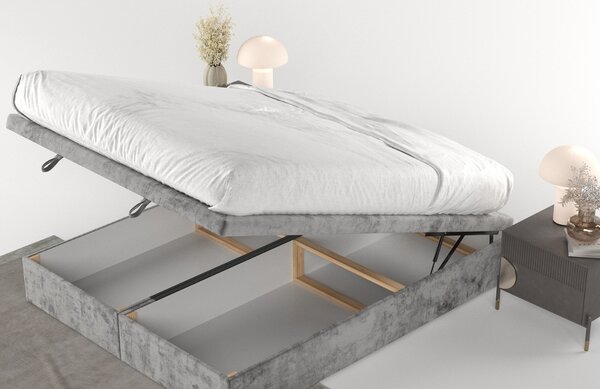 Maison de Rêve Šedá čalouněná dvoulůžková postel HICKORY 140 x 200 cm s úložným prostorem