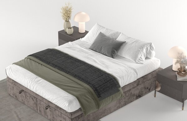 Maison de Rêve Hnědá čalouněná dvoulůžková postel HICKORY 140 x 200 cm s úložným prostorem