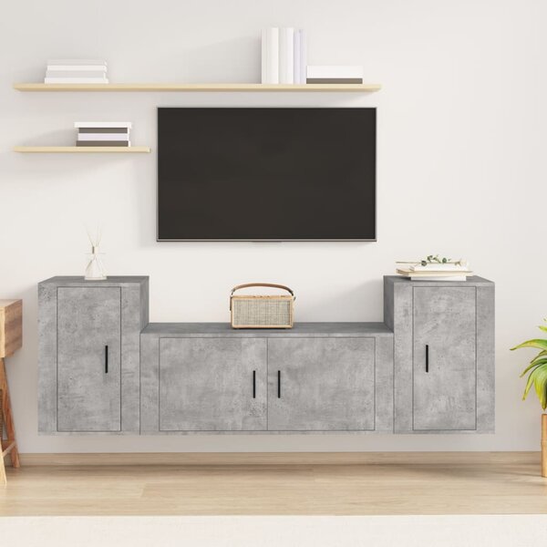 3dílný set TV skříněk betonově šedý kompozitní dřevo 3188514