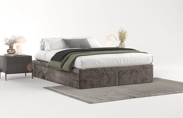 Maison de Rêve Hnědá čalouněná dvoulůžková postel HICKORY 140 x 200 cm s úložným prostorem