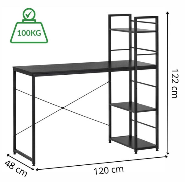 Psací stůl s policemi 120x48 cm SPRINGOS Nexo HF0046 černý