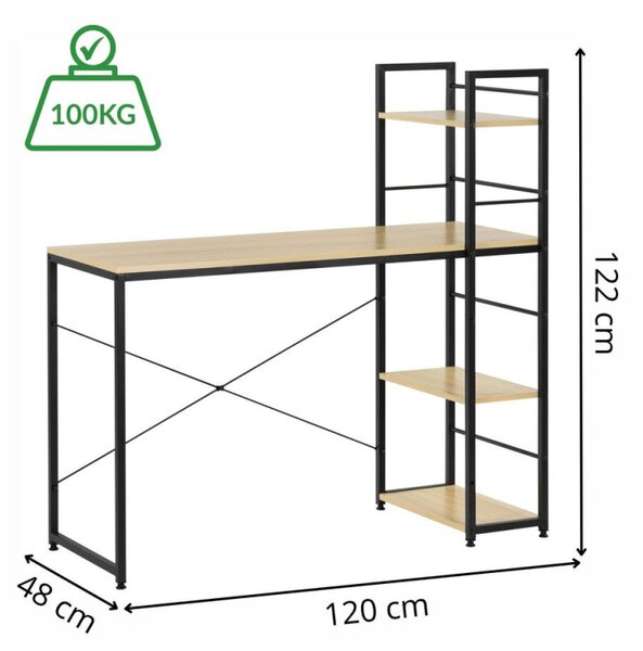 Psací stůl s policemi 120x48 cm SPRINGOS HF0047 Nexo světle hnědý