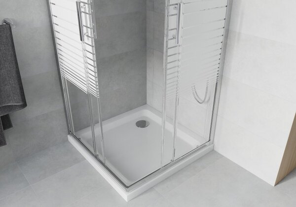 Mexen Rio sprchový kout čtvercový 80 x 80 cm, bílé pruhy, chrom + vanička Flat, bílá - 860-080-080-01-20-4010