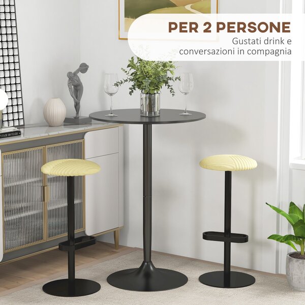 HOMCOM Moderní Vysoký Barový Stůl, Kulatý Kuchyňský Stůl pro 2 Osoby s Ocelovou Základnou a MDF Vrchní Deskou, Ø70x102 cm, Černý | Aosom