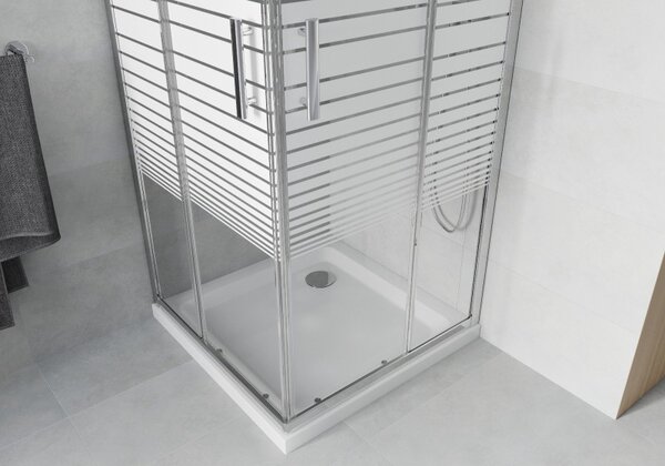 Mexen Rio sprchový kout čtvercový 80 x 80 cm, bílé pruhy, chrom + vanička Flat, bílá - 860-080-080-01-20-4010