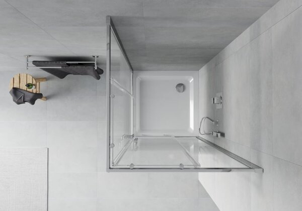 Mexen Rio čtvercový sprchový kout 90 x 90 cm, bílé pruhy, chrom + vanička Flat, bílá - 860-090-090-01-20-4010
