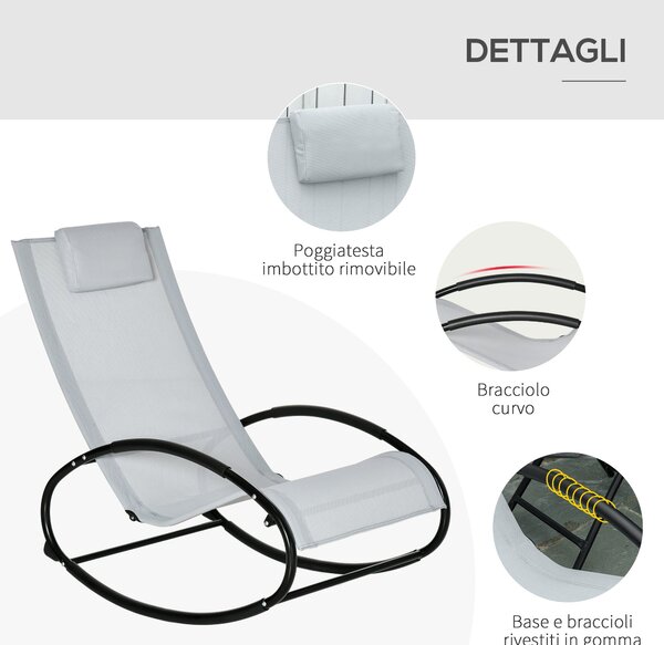 Outsunny Zahradní houpací křeslo Zero Gravity, ergonomická zahradní relaxační židle s prodyšnou textilií a polstrováním pro vnitřní i venkovní použití