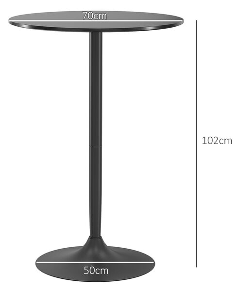 HOMCOM Moderní Vysoký Barový Stůl, Kulatý Kuchyňský Stůl pro 2 Osoby s Ocelovou Základnou a MDF Vrchní Deskou, Ø70x102 cm, Černý | Aosom