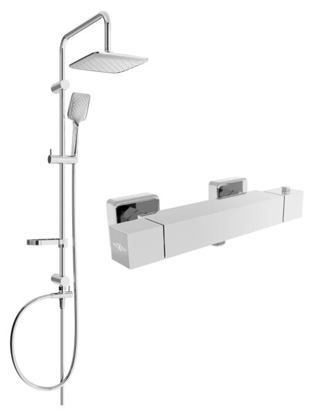 Mexen Cube Sven nástěnná sprchová sada s dešťovou sprchou a termostatickou sprchovou baterií, chrom - 77200262-00